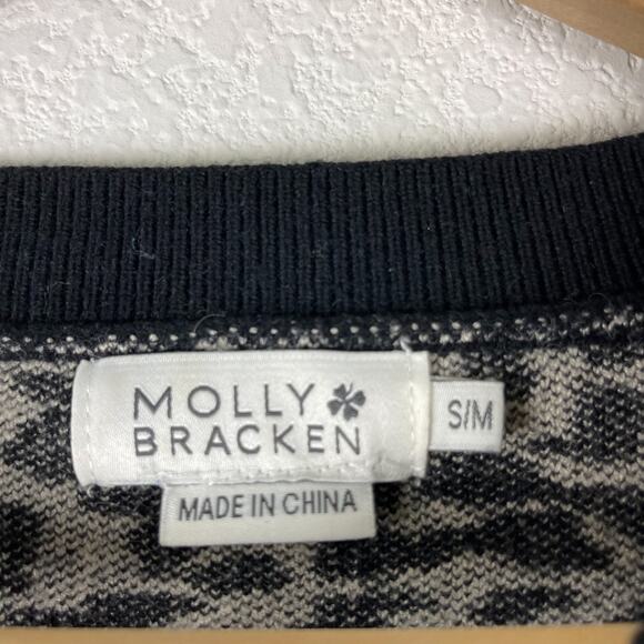 Molly Bracken Animal Print Sweater Womens Small Medium Black Long Sleeve Knit - Picture 5 of 10